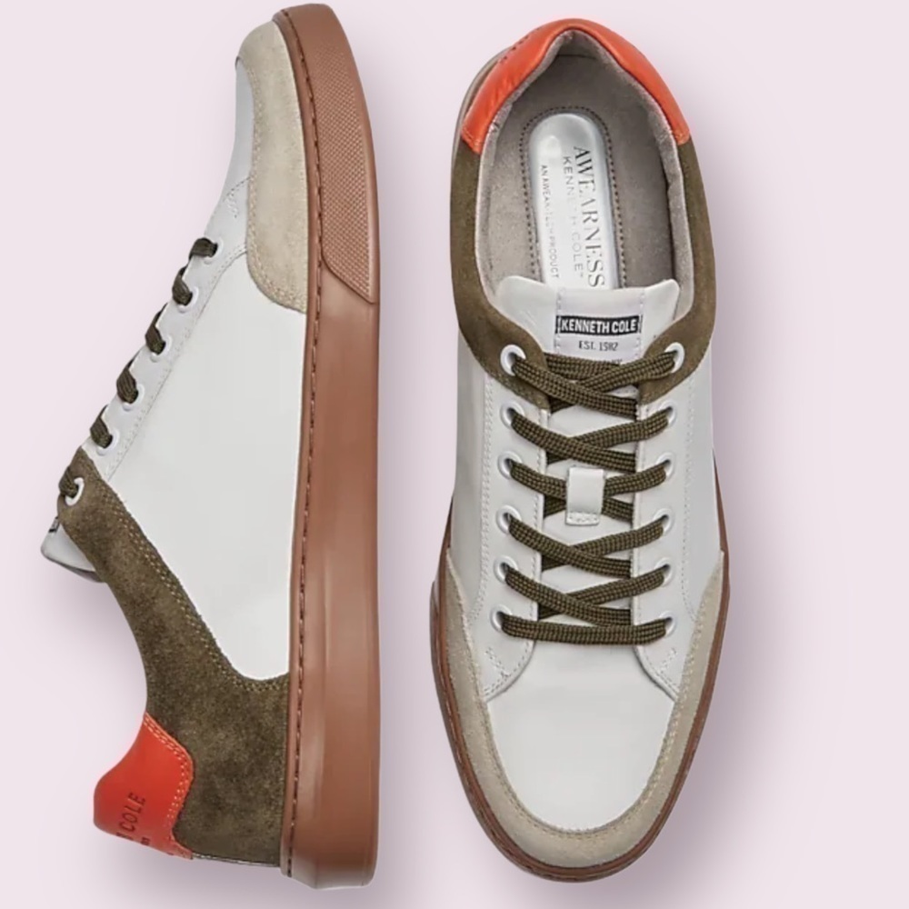 KENNETH Cole Mens Leather Suede Awearness Logan Guard Low Top Sneakers Size 12M